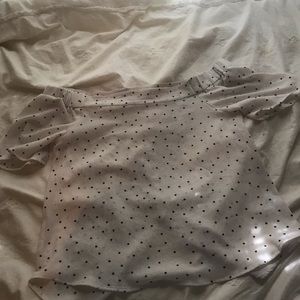 White and black polka dot, off the shoulder top